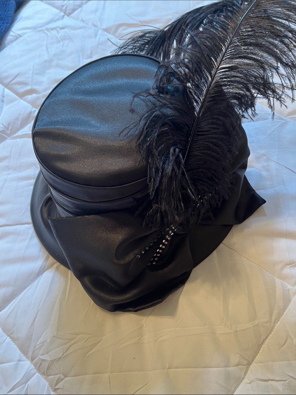 Black Feather Bow Evening Hat with Stud Accents - Picture 2 of 6